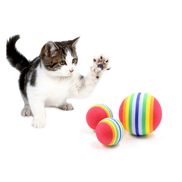 Dog Supplies 3Pcs Pet Cat Play Balls Foam Rainbow Cat Toys