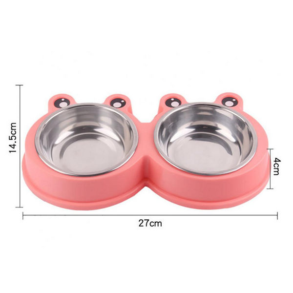 Frog Shape Double Pet Bowl Stainless Steel Non Slip For Small Medium Dog Cat Dishes Feeders & Fountains