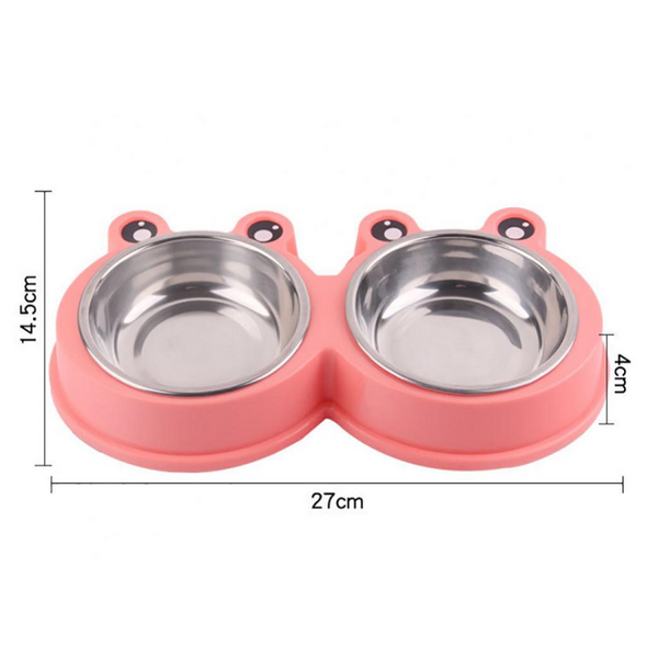 Frog Shape Double Pet Bowl Stainless Steel Non Slip For Small And Medium Dog Cat