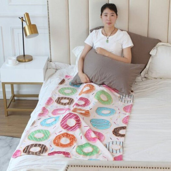 Donut Pattern Double Sided Flannel Home Nap Warm Blanket Multi W27.6 X L39.4 Inch