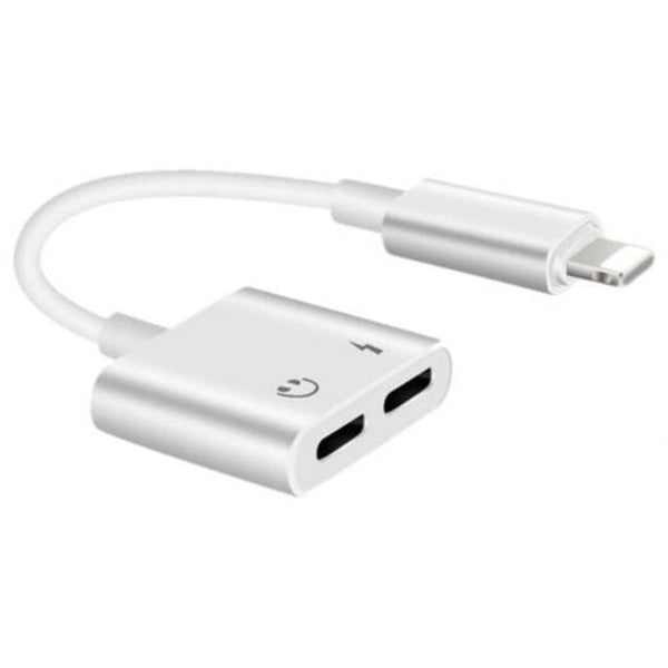 Double Jack Charging Audio Adapter For Iphone 7 / 8 White Cables & Adapters