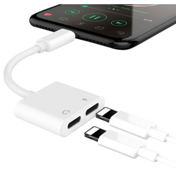 Double Jack Charging Audio Adapter For Iphone 7 / 8 White Cables & Adapters