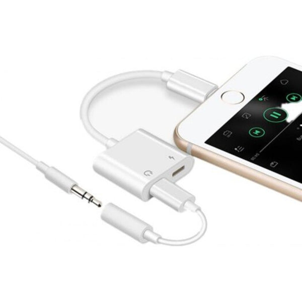 Double Jack Charging Audio Adapter For Iphone 7 / 8 White Cables & Adapters