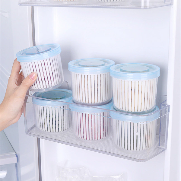 Double-Layer Drain Basket Ginger Garlic Refrigerator Food Crisper Organizer