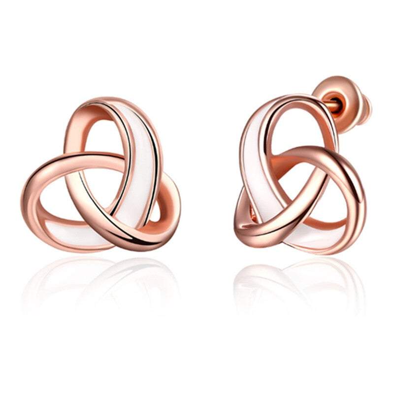 Veile Studios Silver Double Love Heart For Women Rose Gold Plated Twist Knot Earrings