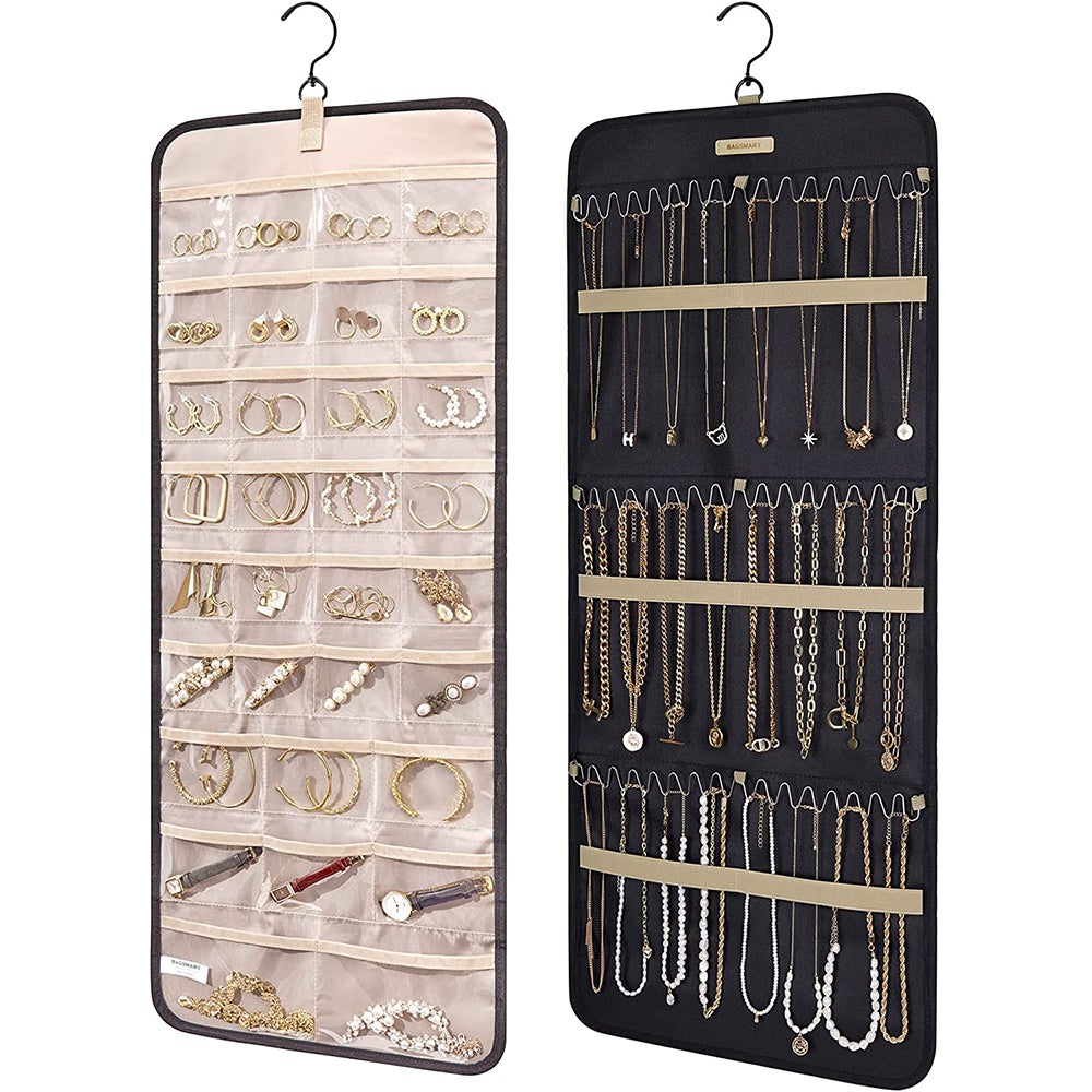 Veile Studios Double Sided Hanging Jewelry Display Organizer Storage Roll With Hook Jewellery Holders & Organisers