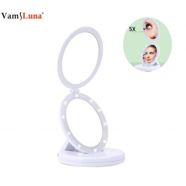 High Quality Foldable Led Makeup Double Folding Vanity 5X Magnifying Mirror Makeup Mirrors