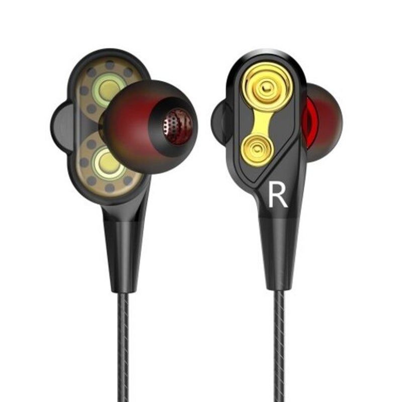 Double Unit Drive Earphone Bass Subwoofer With Microphone Sport Earbuds Black 1Pc Wired Earphones