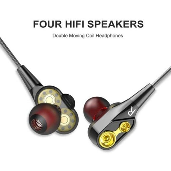 Double Unit Drive Earphone Bass Subwoofer With Microphone Sport Earbuds Black 1Pc Wired Earphones