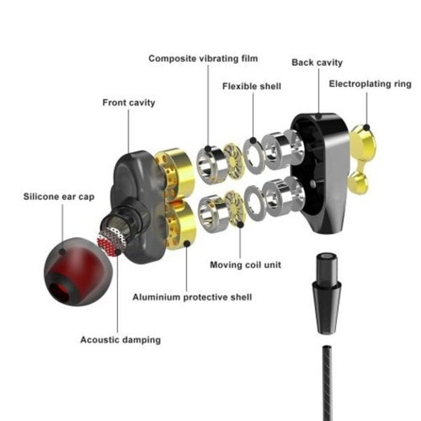 Double Unit Drive Earphone Bass Subwoofer With Microphone Sport Earbuds Black 1Pc Wired Earphones