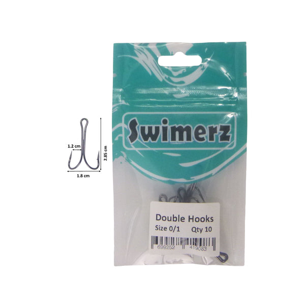 Swimerz Double Hook Size 1 Black Nickel 10 Pack Hooks