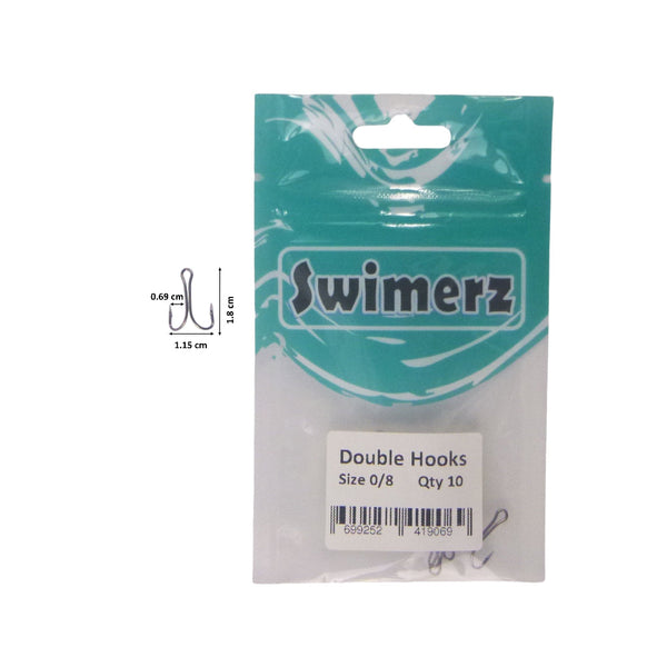 Swimerz Double Hook Size 8 Black Nickel 10 Pack Hooks