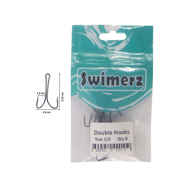 Swimerz Double Hook Size 1/0 Black Nickel 8 Pack Hooks
