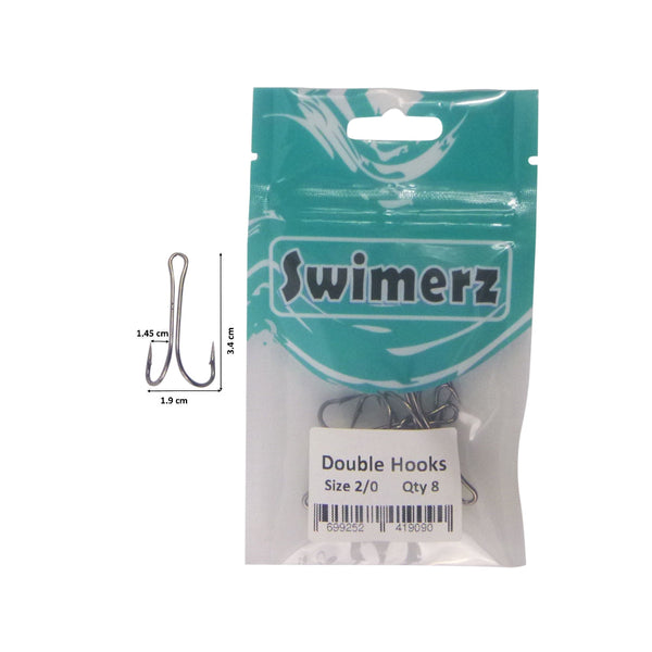 Swimerz Double Hook Size 2/0 Black Nickel 8 Pack Hooks
