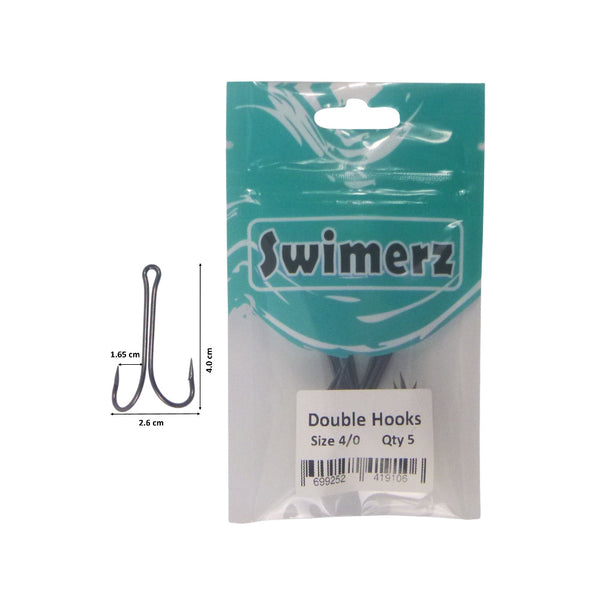 Swimerz Double Hook Size 4/0 Black Nickel 5 Pack Hooks