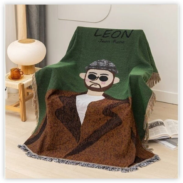 Throw Blanket Brown Faux Cashmere Sofa Cover Human Cartoons Tassel 130X180cm Throws & Afghans