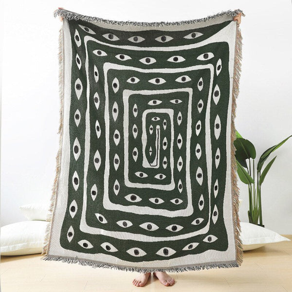 Throw Blanket Faux Cashmere Sofa Cover Green Snake Pattern Tassel 130X160cm Throws & Afghans