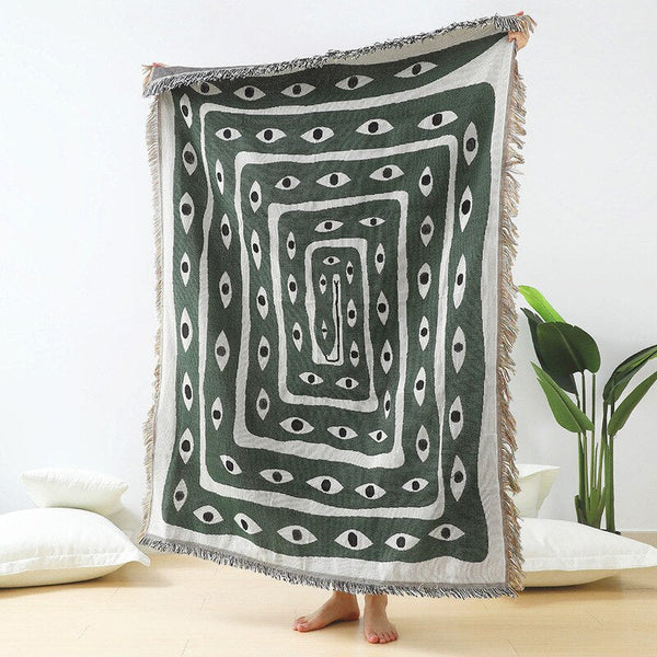 Throw Blanket Faux Cashmere Sofa Cover Green Snake Pattern Tassel 130X160cm Throws & Afghans