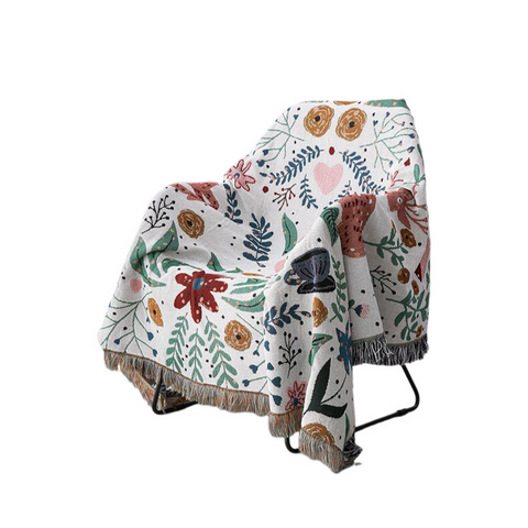 Throw Blanket Faux Cashmere Sofa Cover Forest Flower Pattern Tassel 130X180cm Throws & Afghans