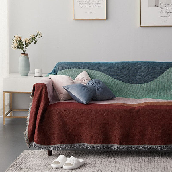 Throw Blanket Faux Cashmere Sofa Cover Abstract Rainbow Wave Pattern 180X230cm Throws & Afghans