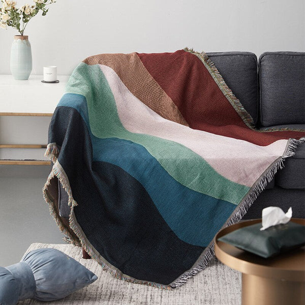 Throw Blanket Faux Cashmere Sofa Cover Abstract Rainbow Wave Pattern 80 By 260 Centimetre Throws & Afghans