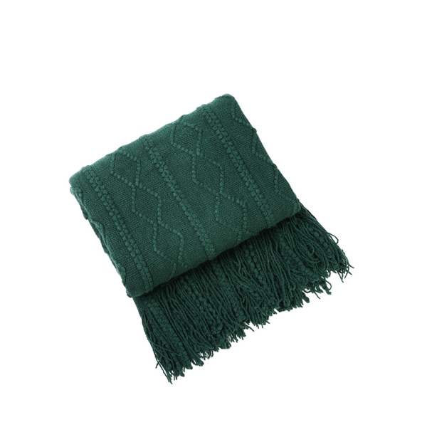 Green Throw Blanket Faux Cashmere Sofa Cover Vertical Bar Diamond Knit Plaid Tassels 130*180Cm Throws & Afghans