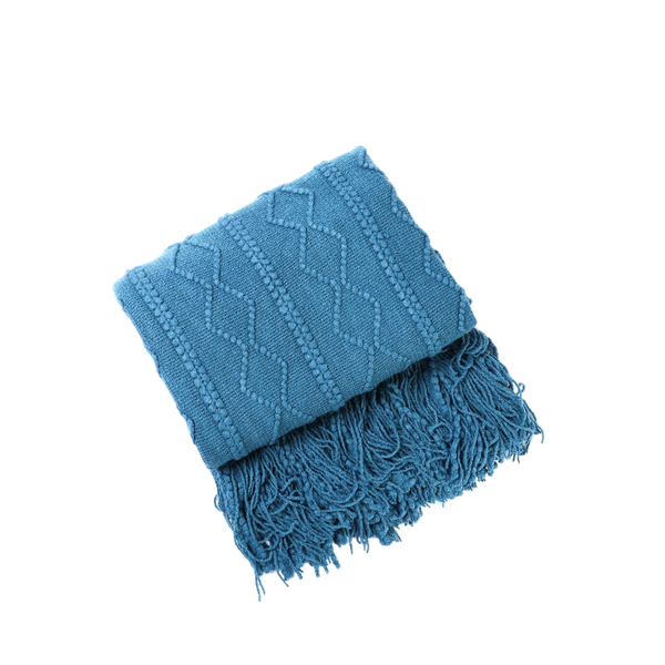 Blue Throw Blanket Faux Cashmere Sofa Cover Vertical Bar Diamond Knit Plaid Tassels Throws & Afghans