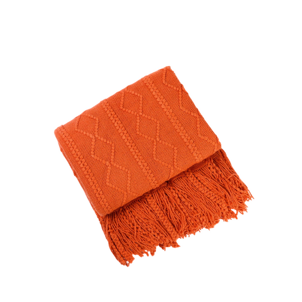 Orange Throw Blanket Faux Cashmere Sofa Cover Vertical Bar Diamond Knit Plaid Tassels Throws & Afghans
