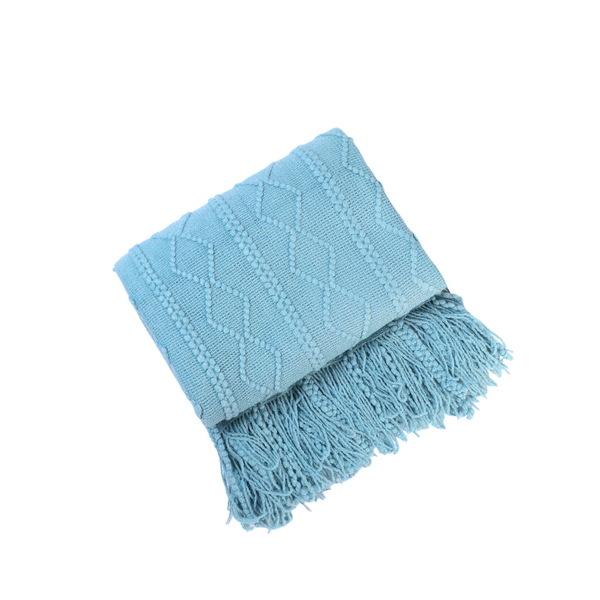 Sky Blue Throw Blanket Faux Cashmere Sofa Cover Vertical Bar Diamond Knit Plaid Tassels 130X180cm Throws & Afghans