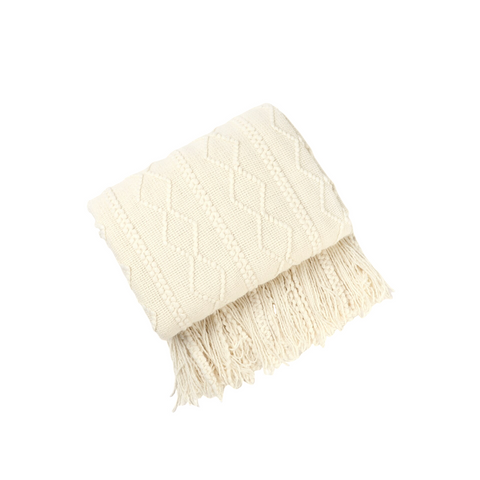 White Throw Blanket Faux Cashmere Sofa Cover Vertical Bar Diamond Knit Plaid Tassels 130*230Cm Throws & Afghans