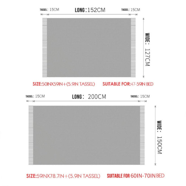 Blue Throw Blanket Faux Cashmere Sofa Cover Vertical Bar Diamond Knit Plaid Tassels Throws & Afghans