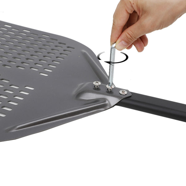 Pizza Shovel 35 Centimetre X 76 Dark Grey For Perforated Peel Metal Handle Oven Baking Accessory Pizza Paddles