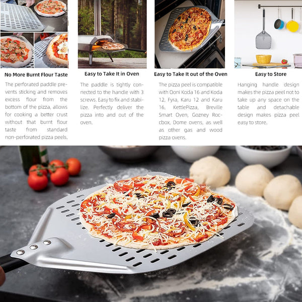 Pizza Shovel 35 Centimetre X 64 Silver Perforated Peel Metal Handle Baking Tool Pizza Paddles