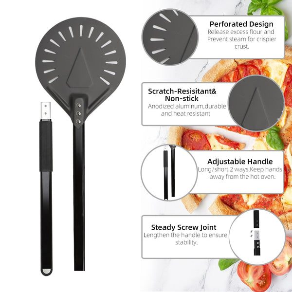 Pizza Shovel 1125 Centimetre Dark Grey Perforated Peel With Metal Handle Pizza Paddles