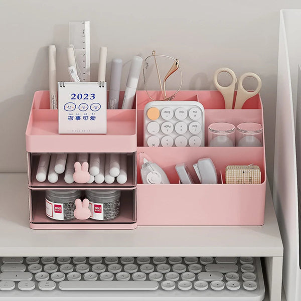 Storage Box Pink Large Capacity Makeup Drawer Organizer For Office Use Storage Boxes