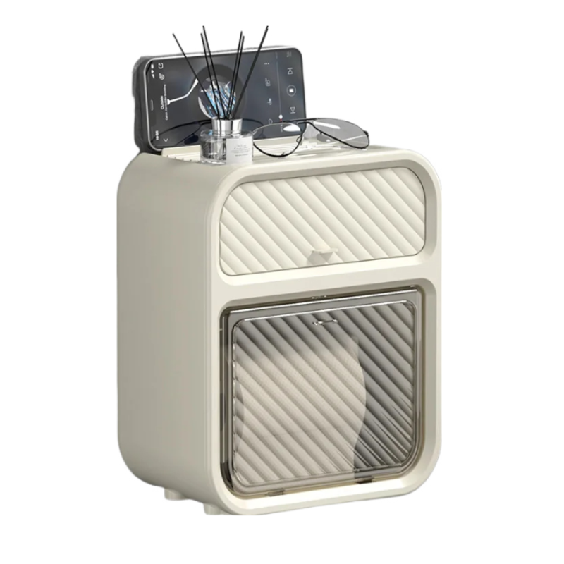 Storage Box Milky White Bathroom Toilet Paper Holder Waterproof Wall Mounted Towel Shelf Multifunctional Organizer Storage Boxes