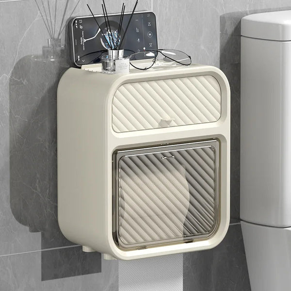 Storage Box Milky White Bathroom Toilet Paper Holder Waterproof Wall Mounted Towel Shelf Multifunctional Organizer Storage Boxes