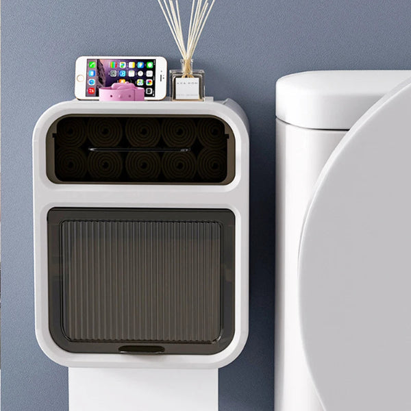 Storage Box Gray Bathroom Toilet Paper Holder Waterproof Wall Mounted Towel Shelf Multifunctional Organizer Storage Boxes