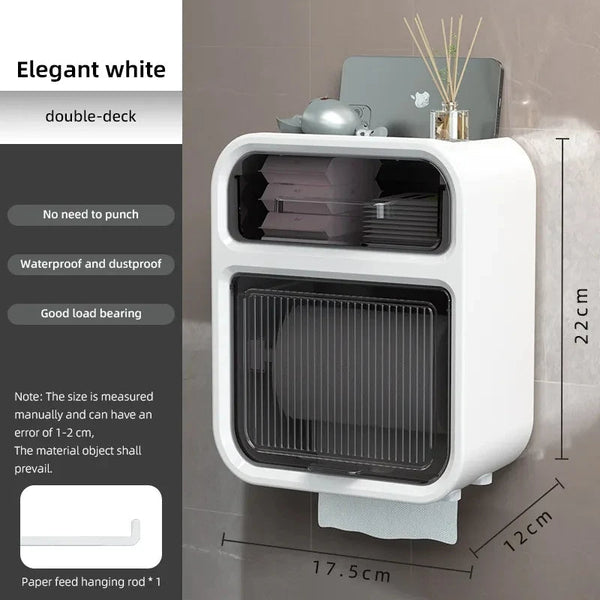 Storage Box White Bathroom Toilet Paper Holder Waterproof Wall Mounted Towel Shelf Multifunctional Organizer Storage Boxes