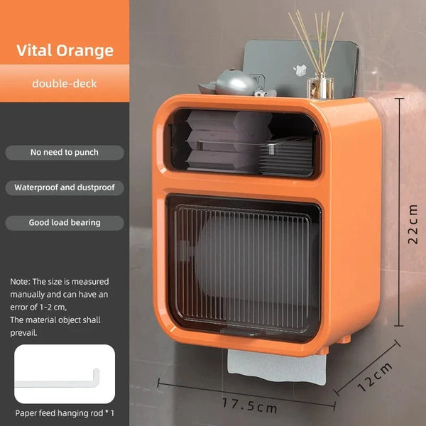 Storage Box Orange Bathroom Toilet Paper Holder Waterproof Wall Mounted Shelf Organizer Storage Boxes