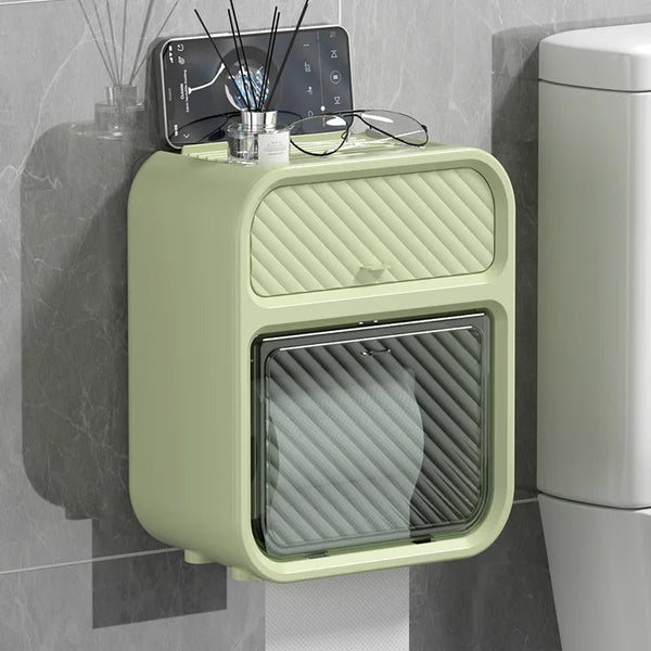 Storage Box Green Bathroom Toilet Paper Holder Waterproof Wall Mounted Organizer Storage Boxes