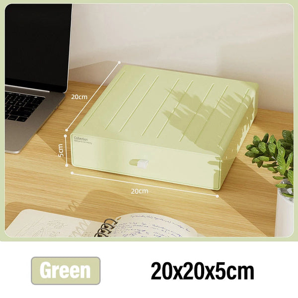 Storage Box Green 20X20x5cm Desktop Stackable Drawer Office Organizer Storage Boxes