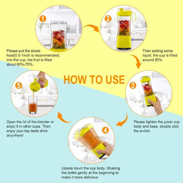 Mini Juicer Yellow Blender Rechargeable Bottle Shaker 380Ml Juicers