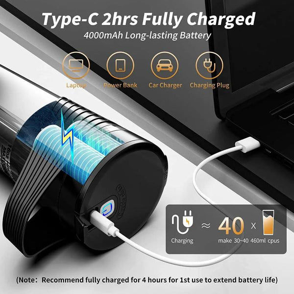 Mini Juicer Black 460 Millilitre Wireless Blender With Straw Rechargeable Electric Mixer Juicers