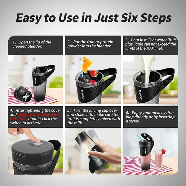 Mini Juicer Black 460 Millilitre Wireless Blender With Straw Rechargeable Electric Mixer Juicers