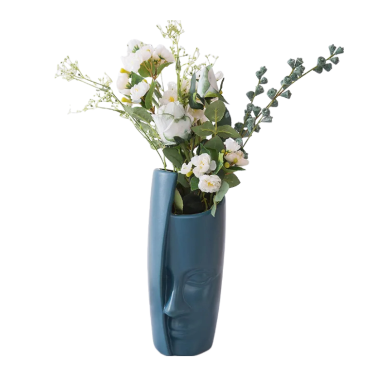 Flower Vase Navy Blue Large Half Face Nordic Plastic Pot Table Decor Vases