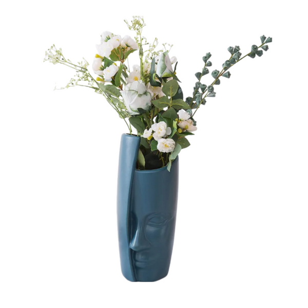 Flower Vase Navy Blue Large Half Face Nordic Plastic Pot Table Decor Vases