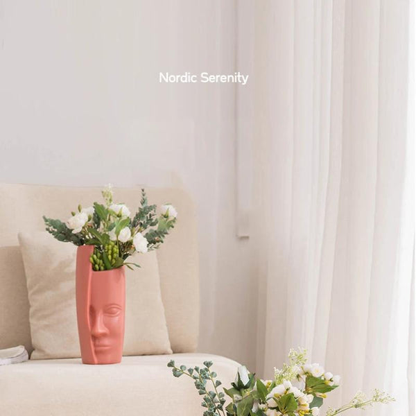 Flower Vase Pink Large Half Face Nordic Plastic Pot Table Decor Garden Vases