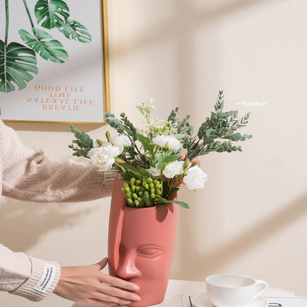 Flower Vase Pink Large Half Face Nordic Plastic Pot Table Decor Garden Vases