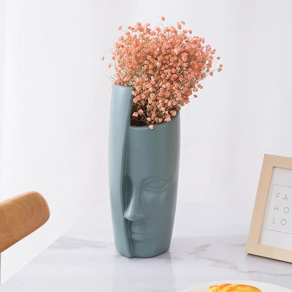 Flower Vase Light Green Large Half Face Nordic Plastic Pot Table Decor Vases
